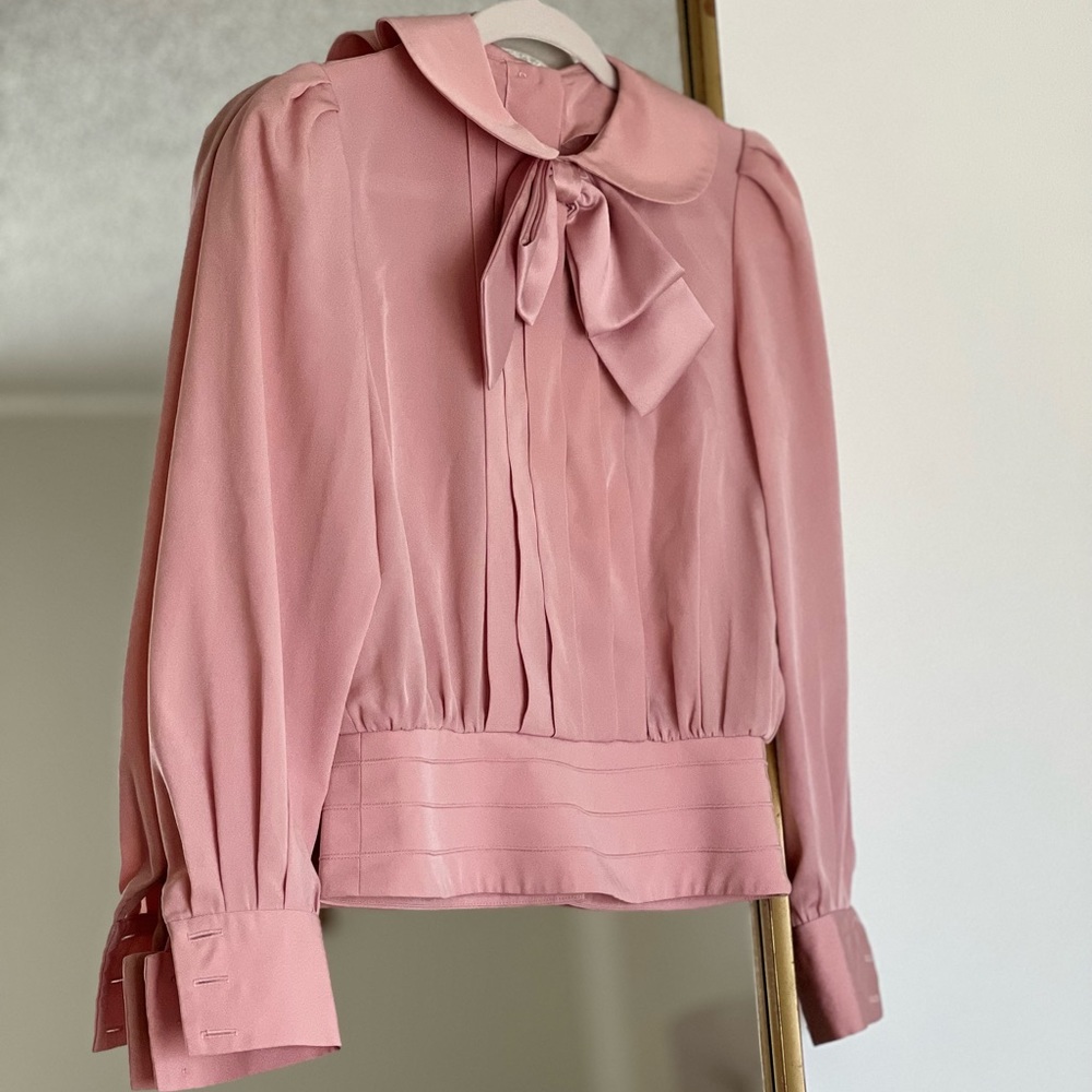 Richard Warren women vintage blose Blose size 6 pink with collar and bow on neck